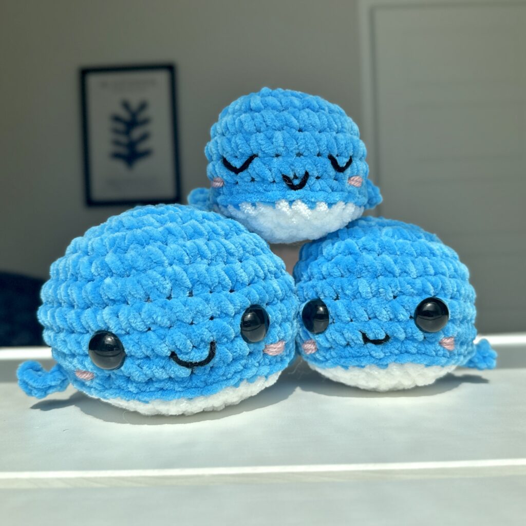 Crochet handmade whales sold for fundraiser for children's education